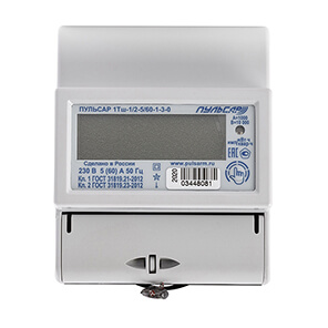 Электросчетчик «Пульсар 1Т» ЖКИ RS-485 5/60 A с кнопкой, реле Артикул: H00013881