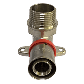 Пресс-фитинг угольник с переходом на наружную резьбу с креплением