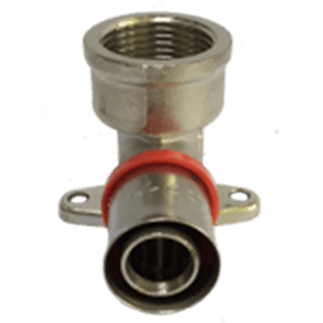 Пресс-фитинг угольник с переходом на внутреннюю резьбу с креплением