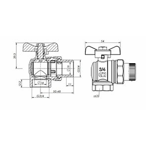 Кран-американка AquaHit угловой 3/4`` вн.-нар., бабочка
