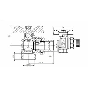 Кран-американка AquaHit угловой 1/2`` вн.-нар., бабочка